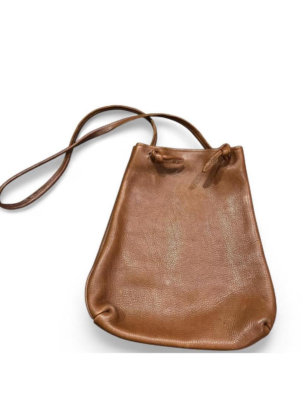 Brown leather bucket bag